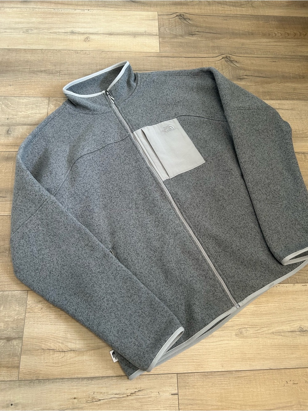 The North Face Men's Grey Full-Zip Fleece Jacket with Chest Pocket